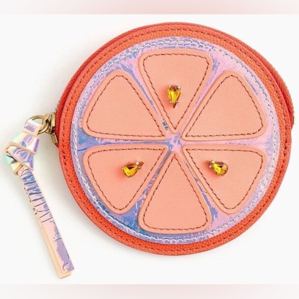 J Crew Orange Slice Coin Purse Like New - Perfect for Spring